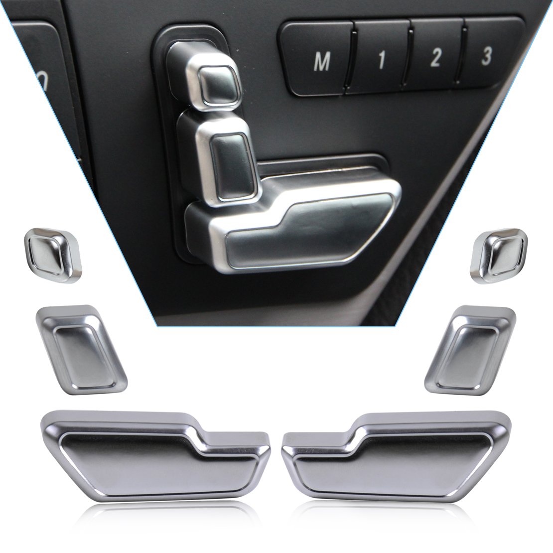 beler 6pcs Car Interior Door Seat Adjuster Button Switch Cover Trim for Mercedes-Benz B E GLK GL Class W246 W212 X204 X166