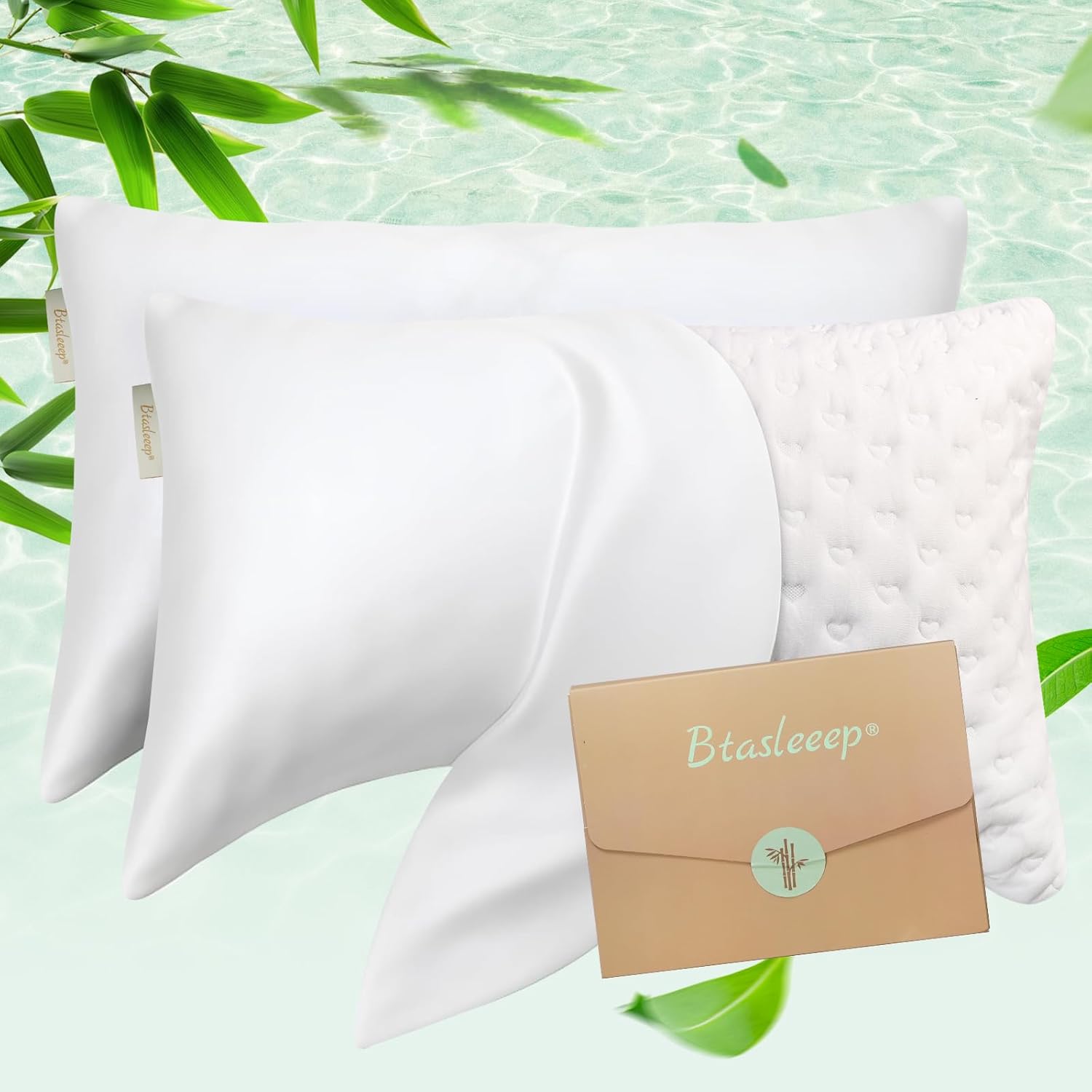 Cooling Curved Pillowcase for Side Sleeper Pillow - Rayon Derived from Bamboo Pillowcase with Zipper, Breathable and Soft Silky Cover for Hot Sleeper Protecting Hair & Skin King Size 2 Pack, White