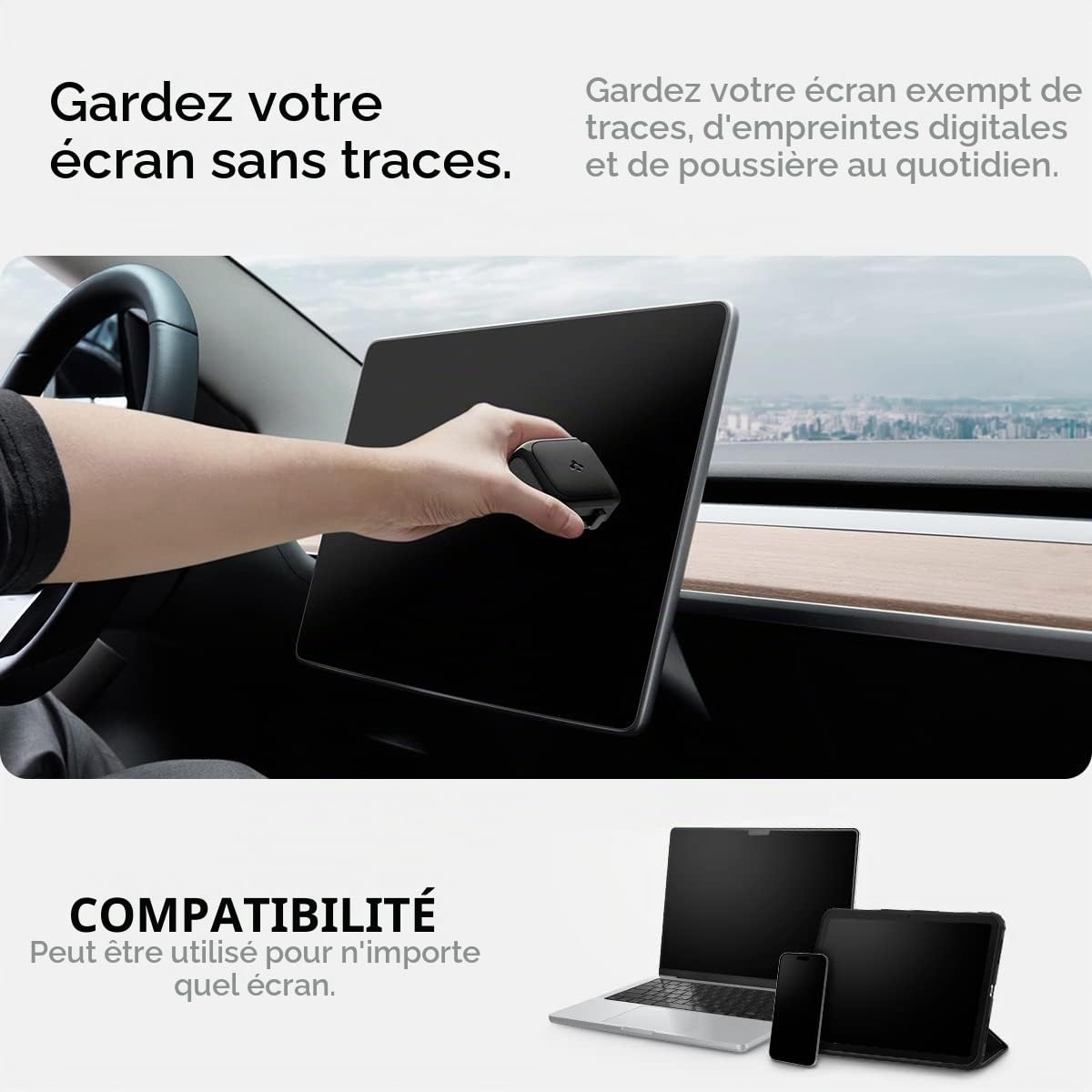 Spigen Tesla Model Y (~Juniper 2026) 3 (~ Highalnd 2026) S X, EZ Nettoyant pour écran, Brosse de Nettoyage pour iPhone, Samsung, Pixel, Laptop Ecran, Caméra, Tablettes, Téléphone et Voiture - Noir