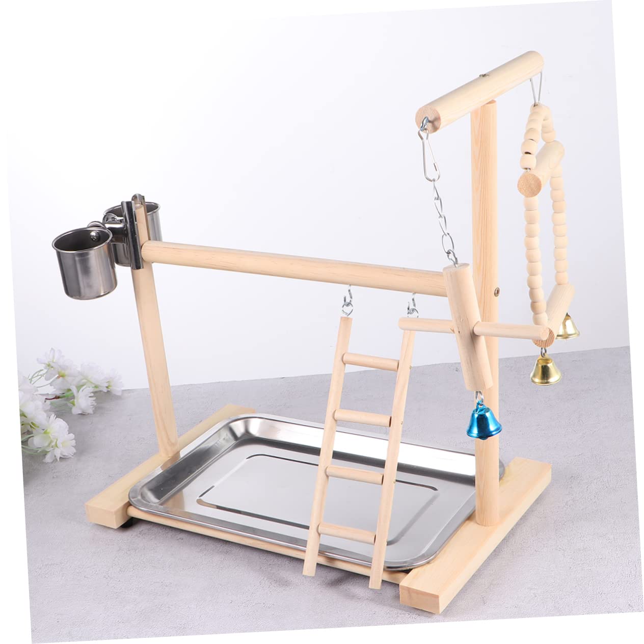 1pezzi Parrot Bird Swing Legno Giocattolo Divertente Per Uccelli Con Stand Da Gioco Per Pappagalli e Altri Uccelli Piccoli Attività e Divertimento Garantiti Beige