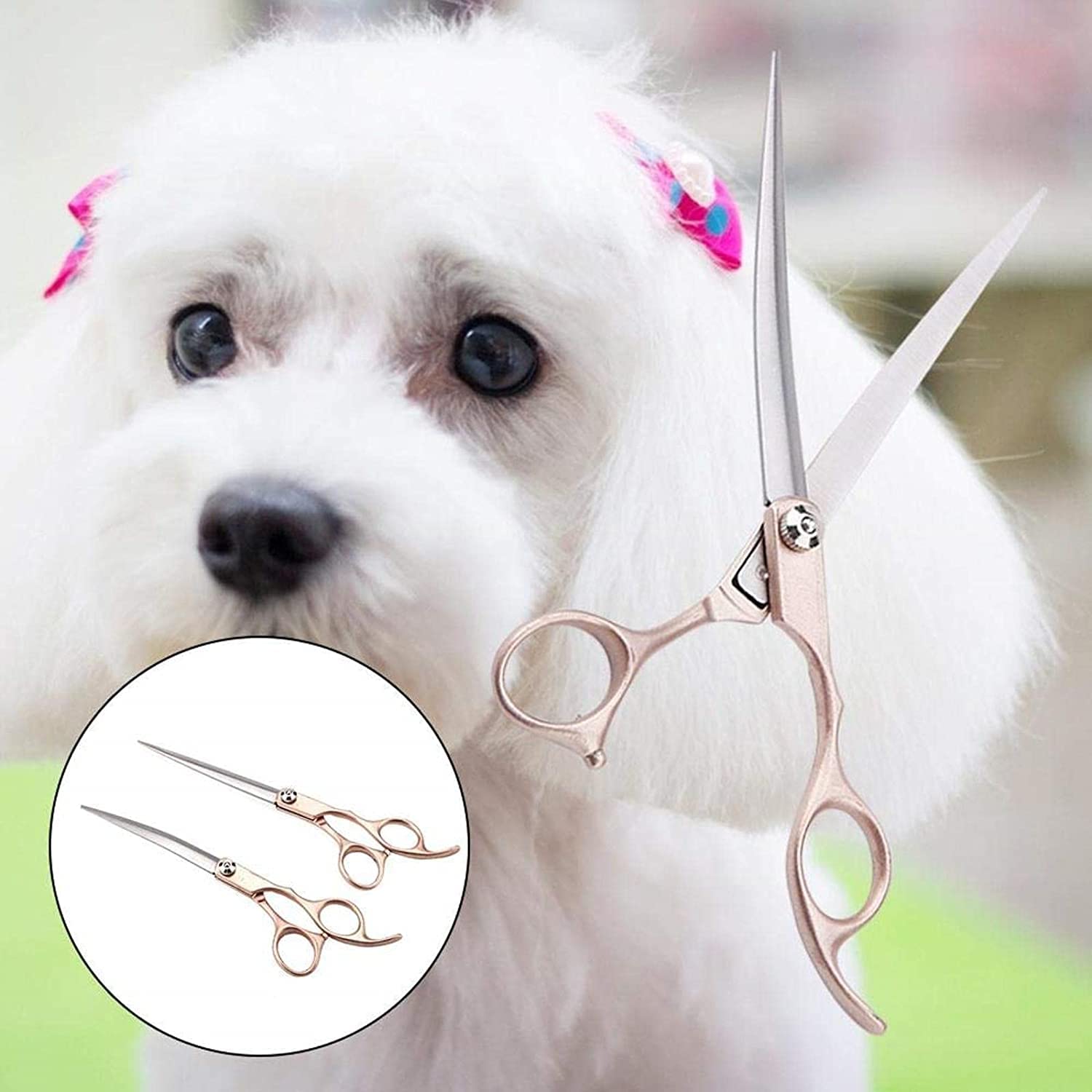 Tijeras Peluqueria Canina, Juego de tijeras de aseo de 7 pulgadas, tijeras rectas y curvadas for cortar perros y gatos, Kit de tijeras for adelgazar el cabello
