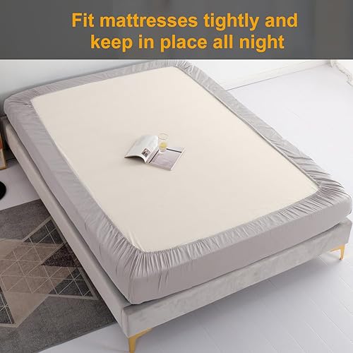 Miniatura 48 de Sábana bajera ajustable individual XL para dormitorio universitario, sábanas 100% algodón egipcio, sábanas bajeras de lujo con bolsillo profundo