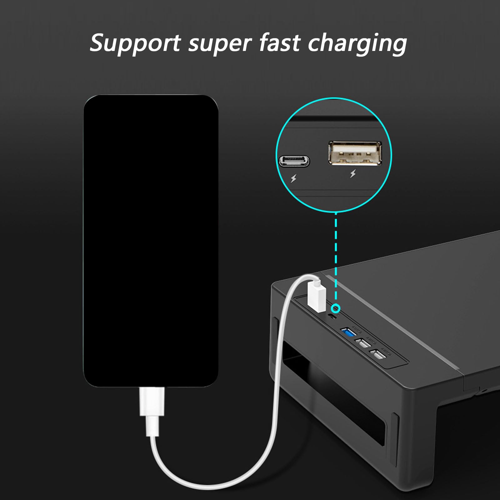 Supporto multifunzionale per monitor e laptop con illuminazione RGB Porta di ricarica USB multipla per migliorare le configurazioni della scrivania Supporto di ricarica rapida