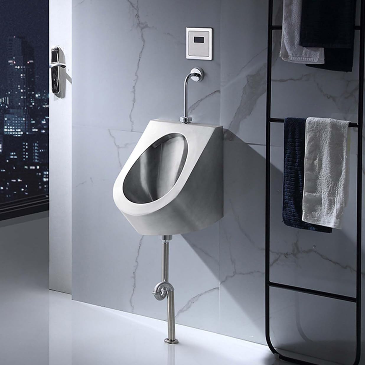 GTHTUHFD Men'S Flushing Urinal, Household Wall-Mounted Standing Toilet Urinals, High-Efficienc Flushing Urinal For Commercial Public Toilets, 304 Stainless Steel Urinal,Wall-,Standing