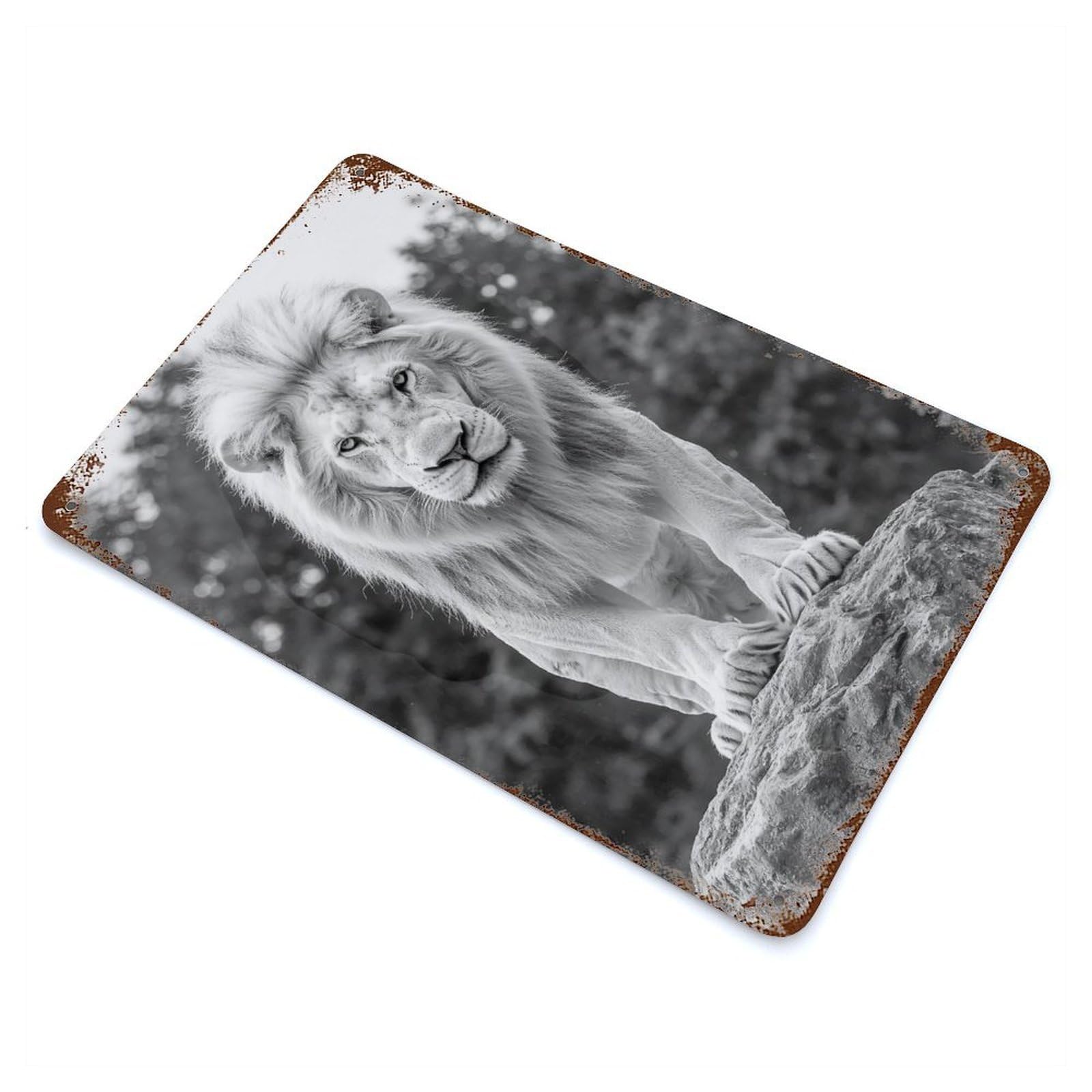 Rust Effect White Lion Portrait Rusty Metal Tin Sign 11.8"x7.9", Old School Wall Decor for Cafe, Home Bar And Lounge Decor