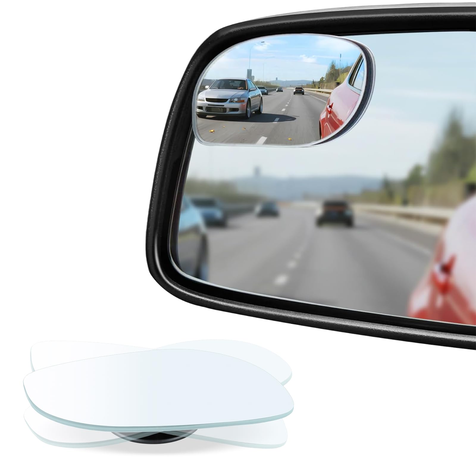 LivTee Blind Spot Mirrors, HD Glass Frameless Convex Rear View Mirrors, Wide Angle Adjustable Stick for Side Mirror, Automotive Exterior Accessories for Car, SUV & Trucks, Pack of 2 Rounded Oval Pack of 2