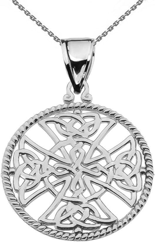 Religious Jewelry Sterling Silver Trinity Knot Celtic Cross Round Rope Design Frame Pendant Necklace