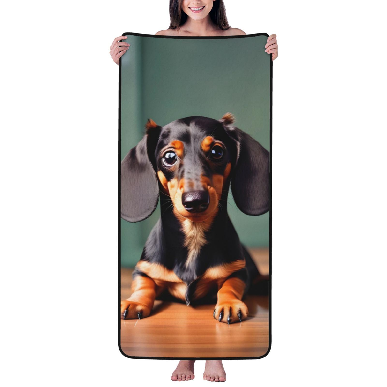 JBJGKHLP Cute Dachshund Duggee Print Women Men Couples Coral Velvet Bath Towel Ultra-Soft For Home Bathroom Travel