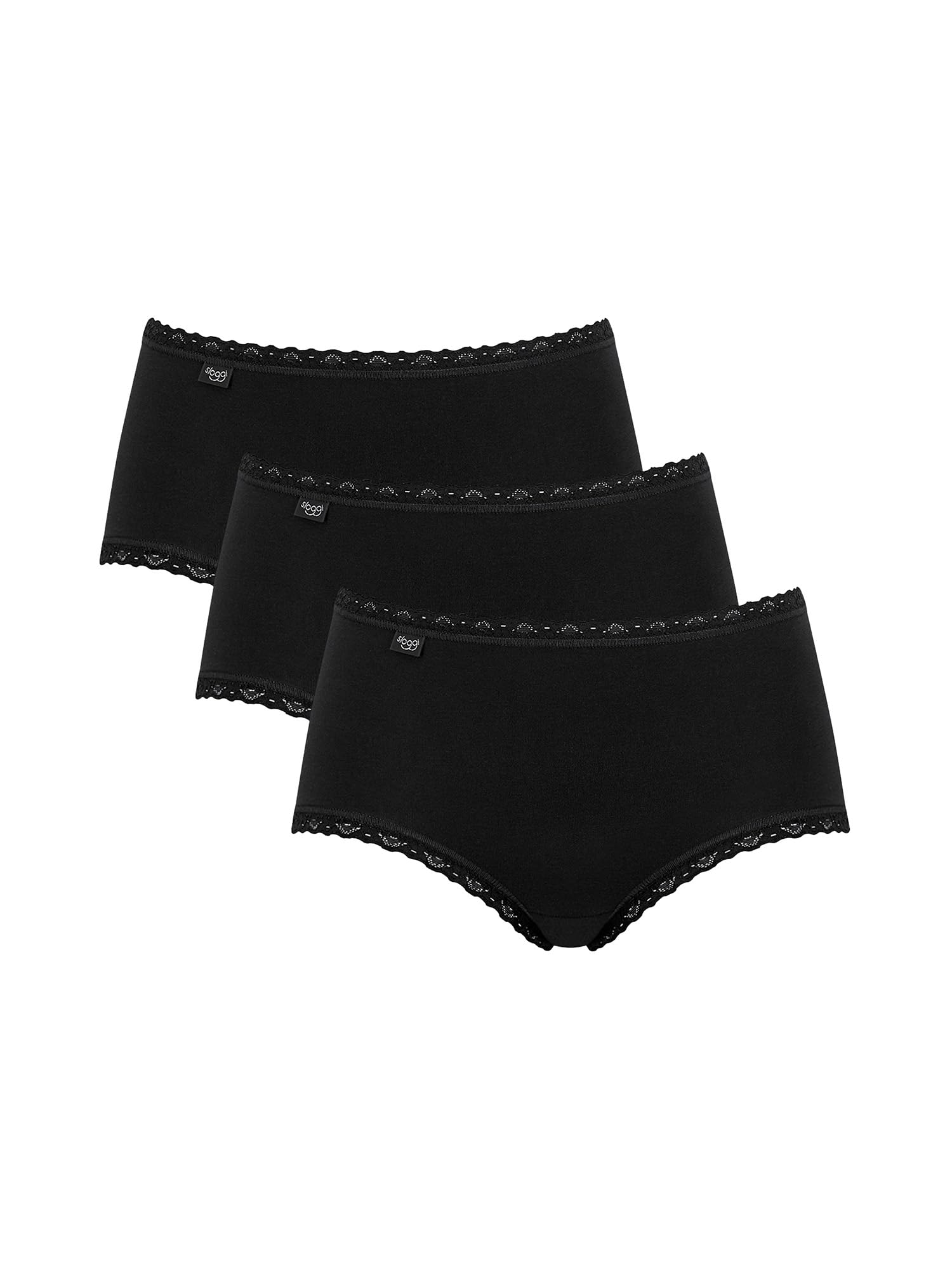 Sloggi Damen Unterhose 24/7 Cotton Lace Midi , Baumwolle, Spitzen-Optik, 3-Pack, 40, Schwarz