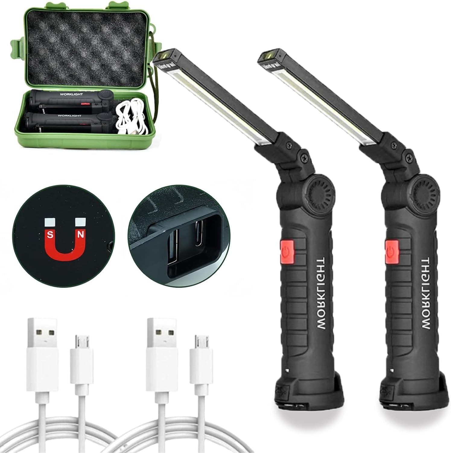 Laspi Linterna Taller LED Recargable,Linterna de Trabajo 5 Modos Lámpara de Inspección,Portátil Linterna con Base Magnética y Gancho para Gancho para Emergencia,Auto,Cámping,Mecanico