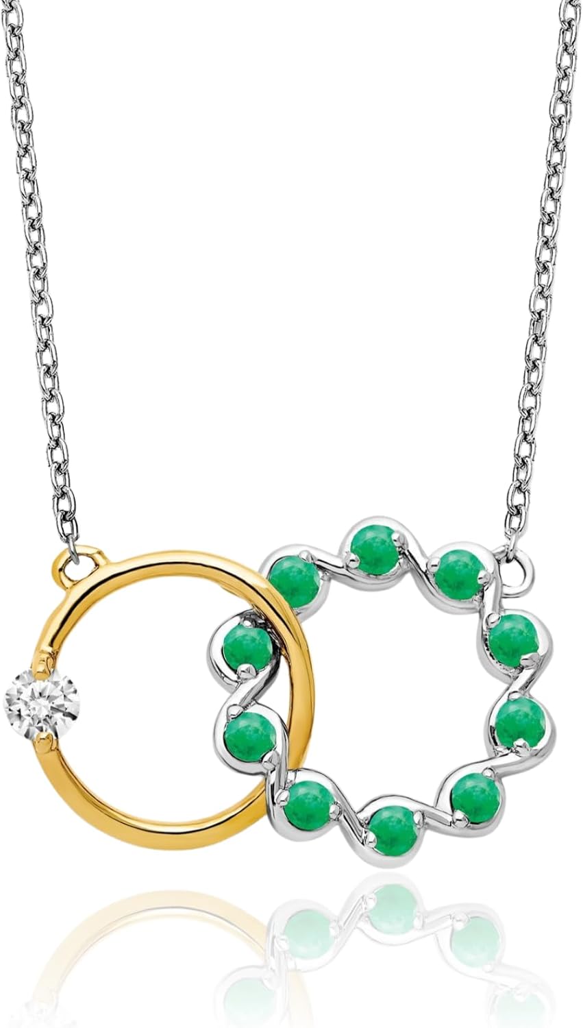 IceCarats 14K Solid Two Tone Gold 0.44 carat Green Emerald Diamond Small Pendant Necklace 18mm 3/4 inch Round Cut, Natural, Prong Set For Her