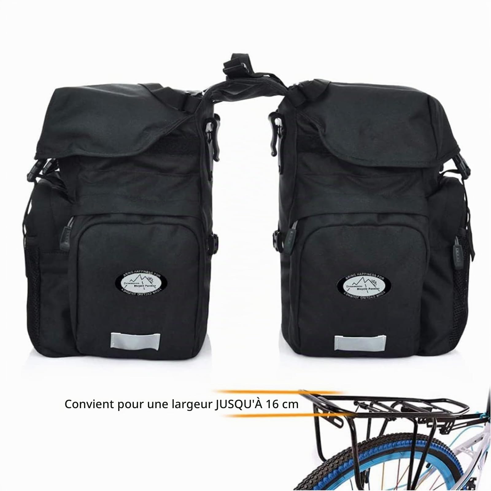 Sacoches de vélo imperméables de 50L,fabriquées en Polyester 600D Haute densité pour Une,Le Sac de Selle de vélo est livré avec Une Bordure réfléchissante et Une Housse de (Noir)