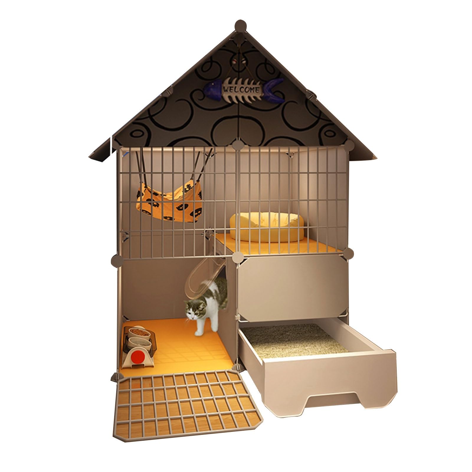Amazon.co.jp: 猫ケージの囲い 猫用囲い - 2段式屋内用、トイレ付き 