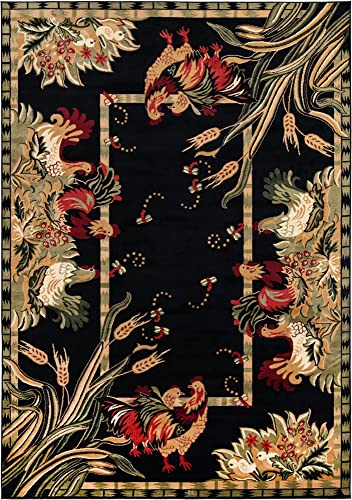 Image of Unique Loom Barnyard Collection Area Rug - Farm (7' 10 inch x 11' Rectangle, Black /Cream)