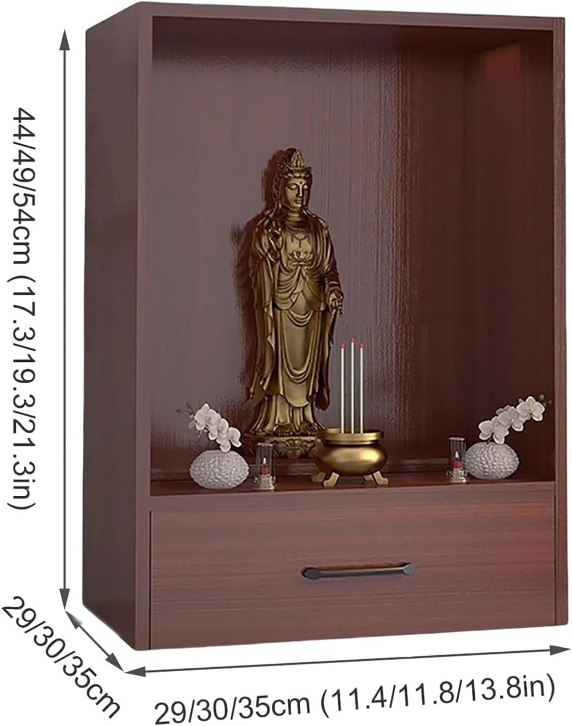 Tabletop Buddha Altar Holder Shelf, Guanyin Cabinet Ancestral Shrine Solid Wood New Chinese Style Shrine, Altar Table With Storage Drawer And Silent Slide Rail, Space-Saving(White,Length29cm/11