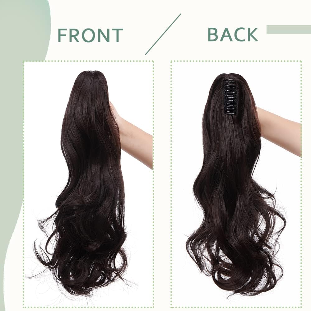 Claw On Ponytail Extension Matte Material 18 Inch/45cm Curly Wavy Clip In Pony tail Synthetic Hairpiece, Dark Brown - Image 4