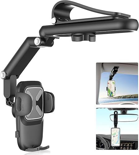 Omaky Soporte de teléfono giratorio y retráctil de 1080 para automóvil, soporte mejorado para teléfono con visera solar, soporte giratorio