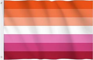 Hianjoo 3x5 Ft Sunset Lesbian Pride Flag, Les Sunset Banner LGBT Pride Month Flag Vivid Color Fade Proof Polyester Canvas Header Double Stitched LGBT Flags Metal Grommets for Home Office or Parade