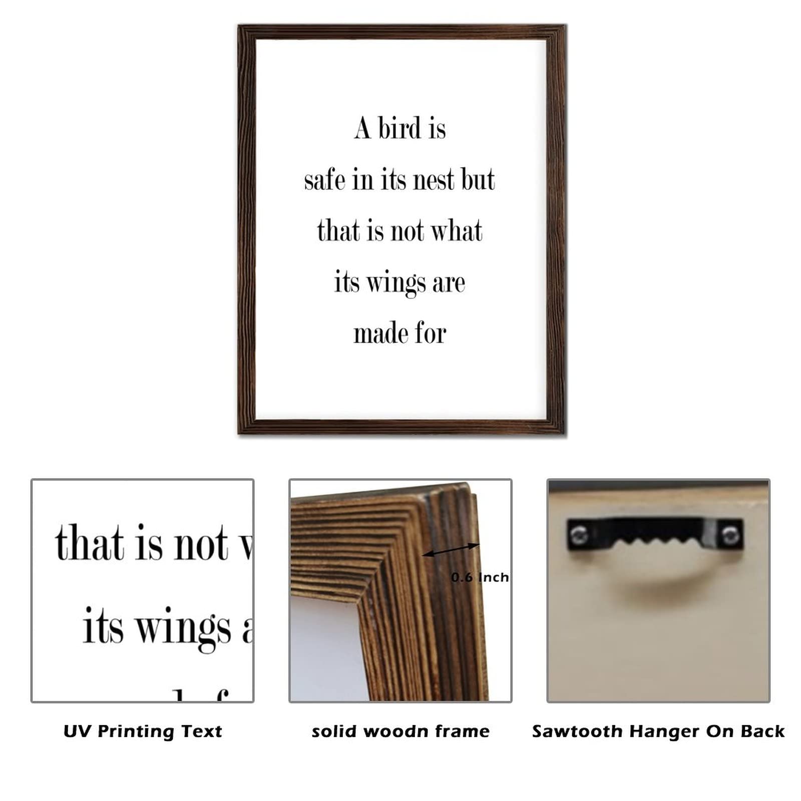 Placa de madera enmarcada con frases motivacionales, letrero de madera con texto en inglés ''A Bird Is Safe in Its Nest'', letrero artístico de pared rústica para sala de estar, dormitorio, regalo de