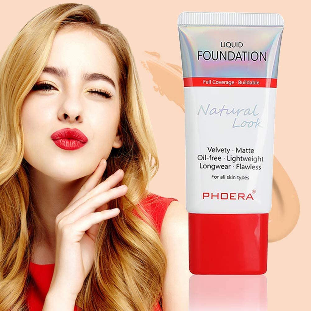 Glamza Phoera Foundation Set di trucco a copertura completa, 24 ore su 24, con controllo dell'olio di lunga durata, confezione più intelligente, confezione da 6, 30 ml di fondotinta e spugna in