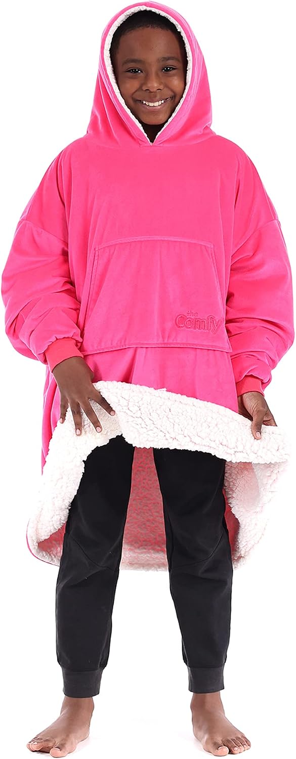THE COMFY JR | The Original Oversized Microfiber & Sherpa Wearable Blanket for Kids, Seen On Shark Tank, One Size Fits All (Neon Pink)