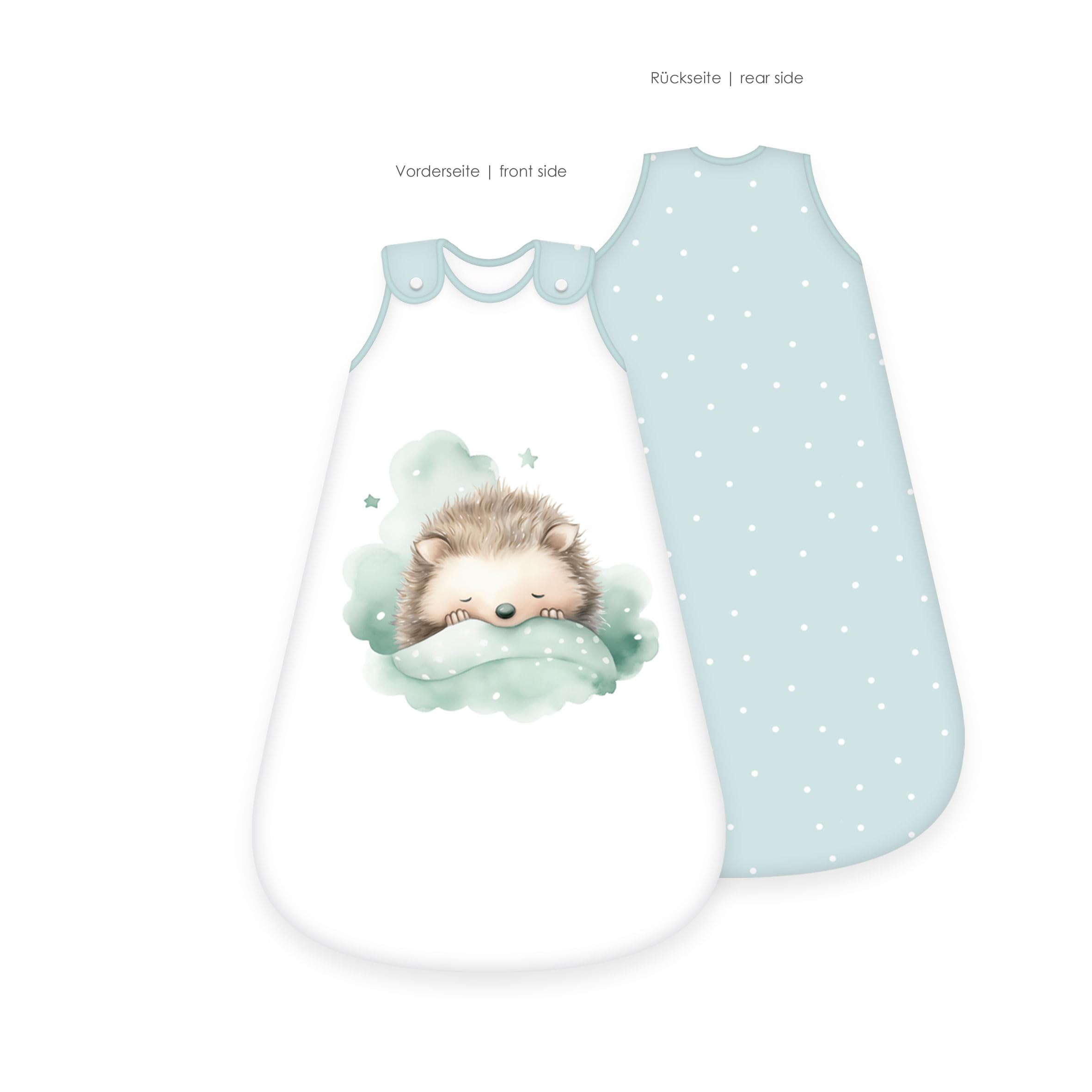 Herding babybest Gigoteuse bébé, Petit hérisson, 70 cm, Fermeture Zippée Latérale et Boutons-Pression, Extérieur 100% Coton, Garnissage : 100% Polyester, Weiß, Grün