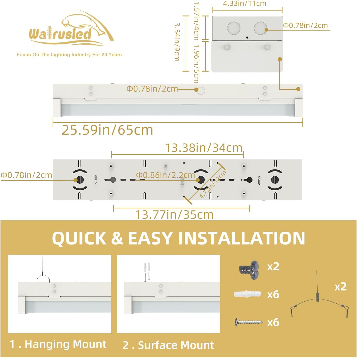 2FT LED Wraparound Stairwell Light, IP20, 10W(1250lm)/20W(2500lm), 3/4/5000K CCT Selectable, 100-277V, Flush Mount Commercial LED Wrap Shop Ceiling Light Fixture for Warehouse, FCC Listed