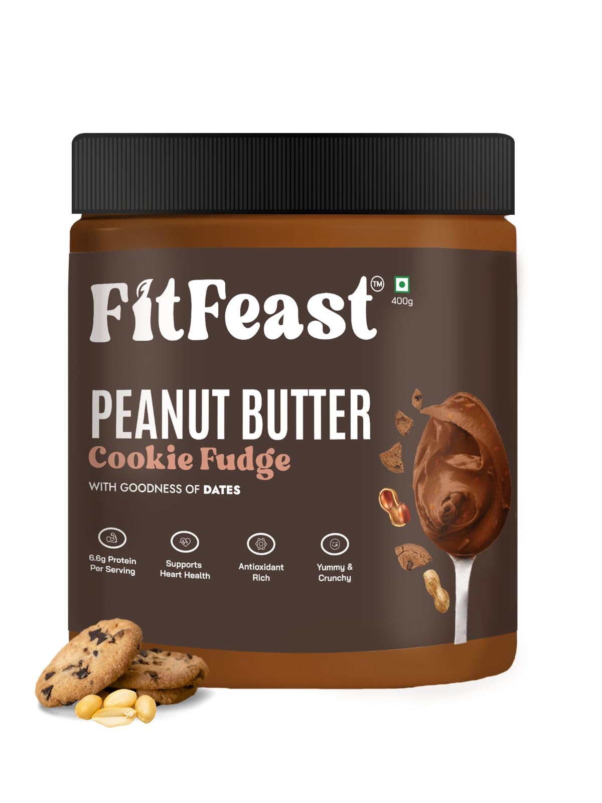 FitFeast Peanut Butter Cookie Fudge | 400g | Dark Chocolate Fuge | No Trans Fats | No Cholesterol | Sweetened with Dates | Antioxidant-Rich | As Seen on Shark Tank