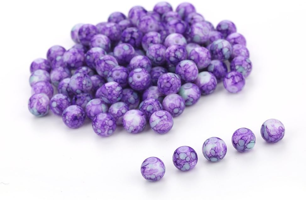Navifoce Artistic Marble Design Various Color Round Loose Beads Lampwork Glass Bead for Jewelry Making Craft,8mm Diameter (Purple)