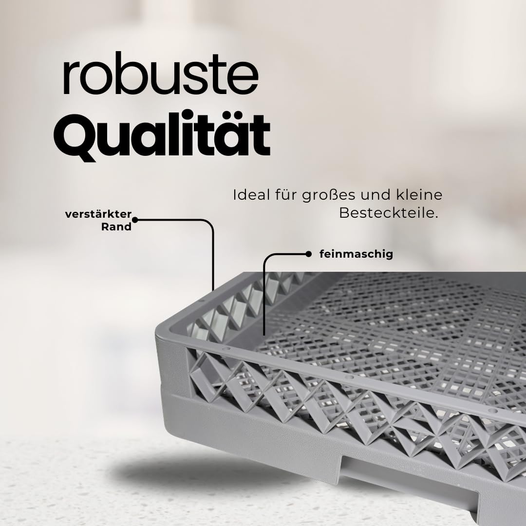 4-er Set Besteckkorb Gastro – Spülkorb Gastronomie 50x50 – für Besteck & Kleinteile – Spülmaschinenkorb universal, feinmaschig, stapelbar – Zubehör für Hotel, Restaurants oder Caterer