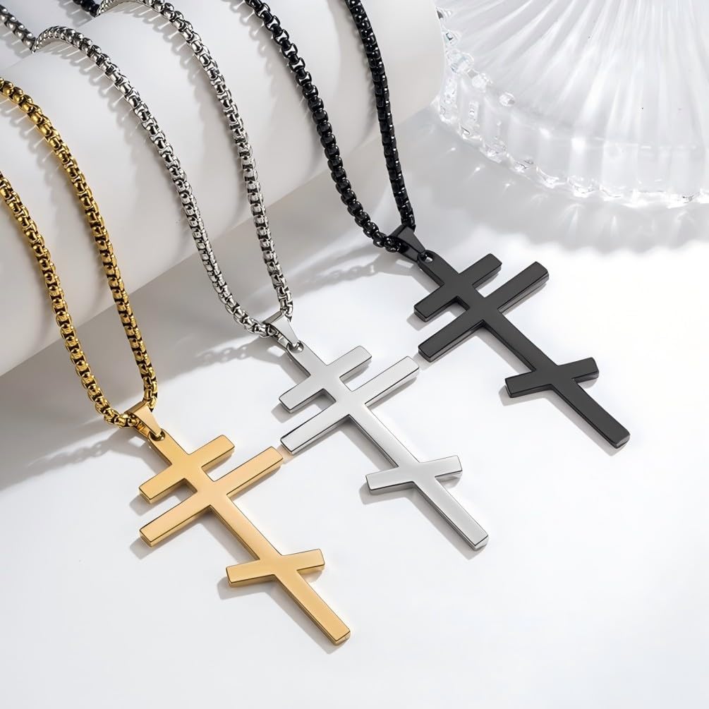 Orthodox stainless steel cross necklace for men and women, simple and retro silver glossy titanium steel cross pendant - Image 4