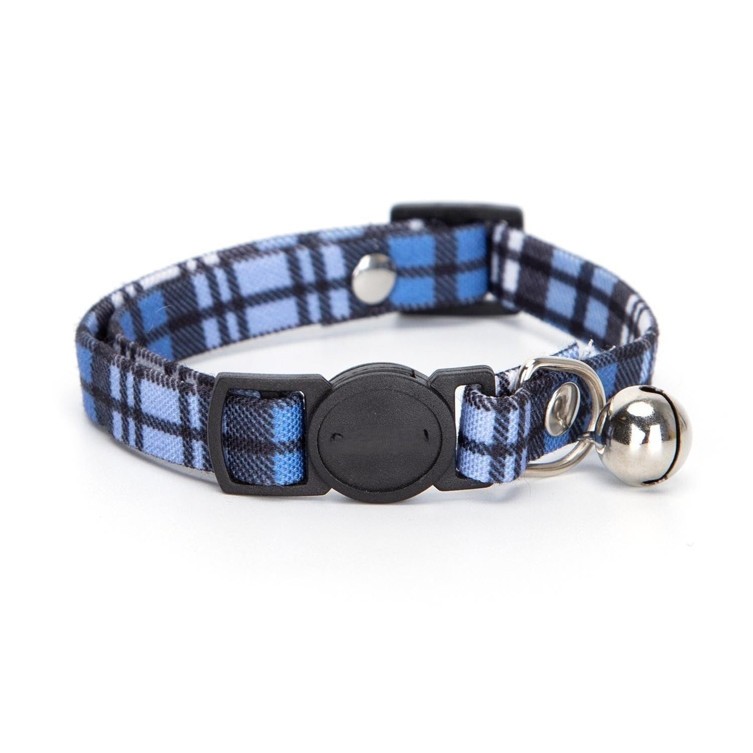 Plaid Cat Collar with Safety Buckle, Adjustable, Soft, Ideal for Walks and Secure Identification.