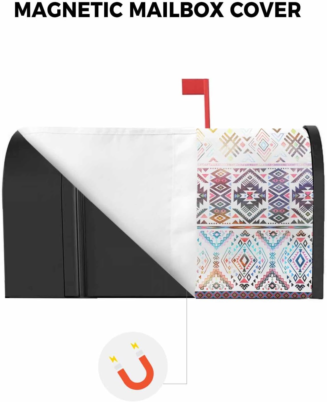 Aztec Mailbox Covers Magnetic Standard Size,Decorative Post Letter Numbers Box Wrap Decoration Covers Large Accessories for Garden Outdoor Décor Southwest Geometric Colorful Mexican Stripe Bohemian