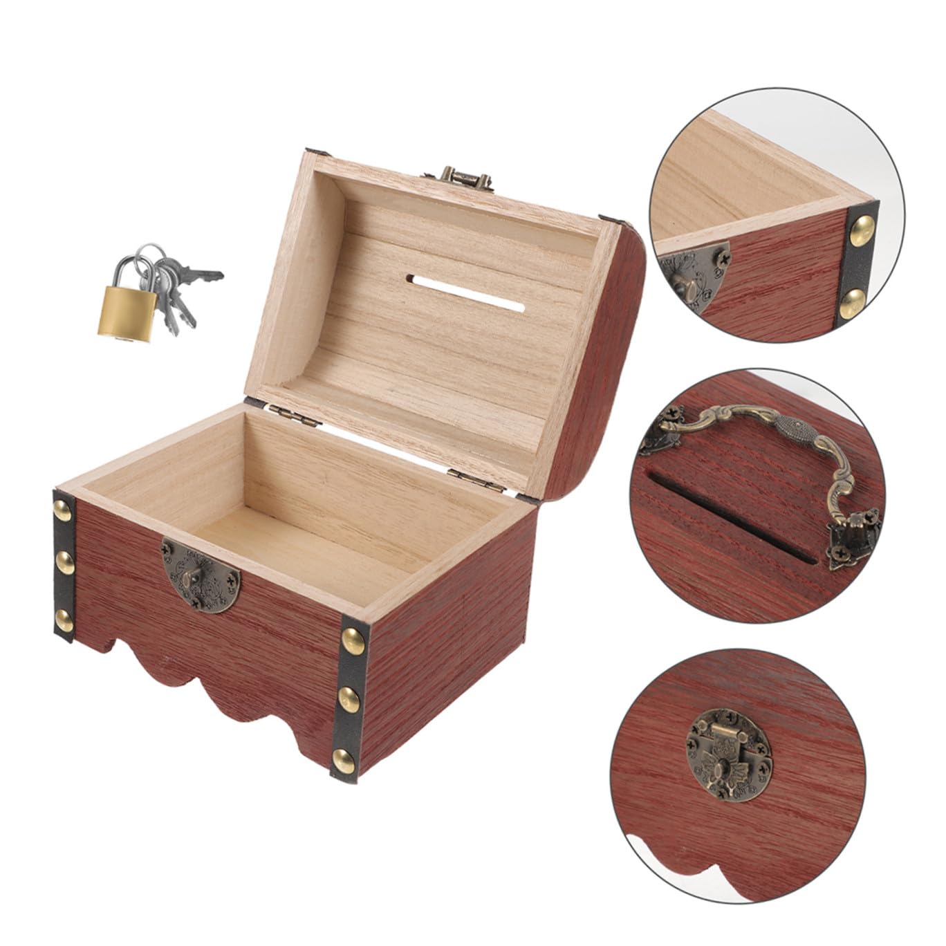 Mikikit Cofre de Madera Vintage Cerradura para Niños, Hucha Original Segura y Creativa para Guardar Monedas y Billetes en Cumpleaños