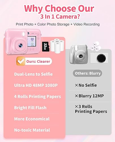 Miniatura 4 de Cámara de impresión instantánea para niños, cámara digital de doble lente de 48 MP para niñas y niños, regalos de cumpleaños de Navidad, cámaras