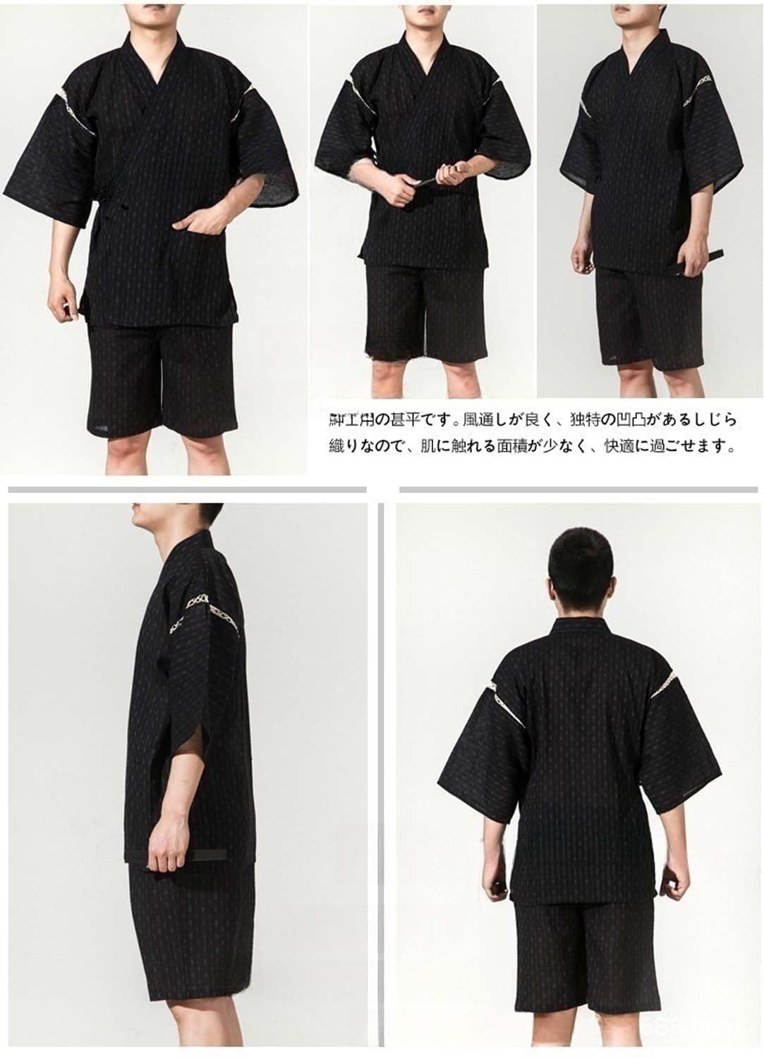 ZEALMAX Herren Kimono Pyjamas im japanischen Stil, Baumwolle Leinen Loungewear Beach Wear Bademantel für Zuhause und im Urlaub