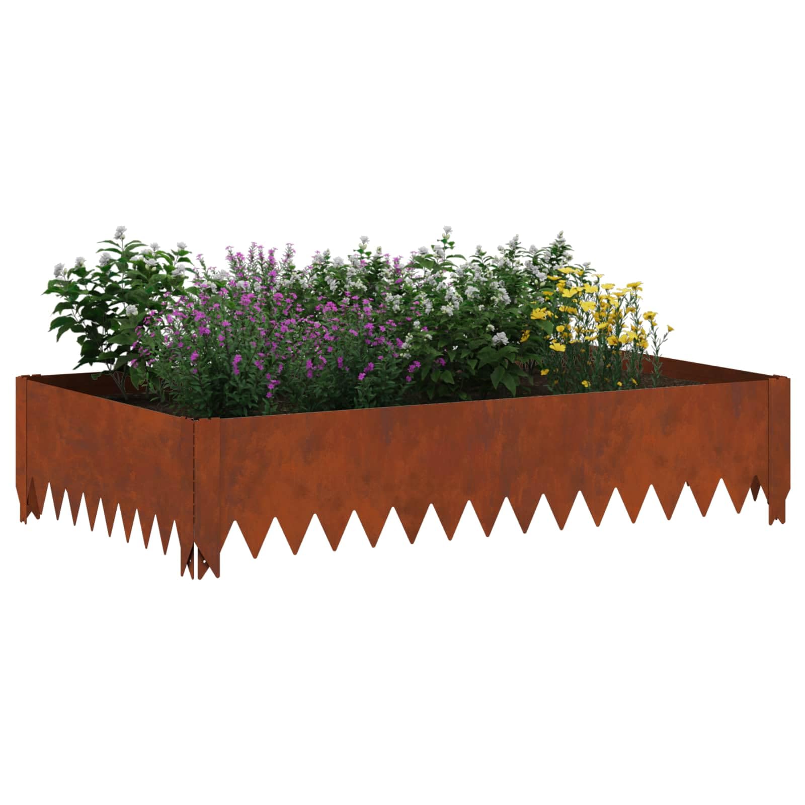 Obramowanie trawnika ze stali, zardzewiałe, 4 sztuki, 100 x 60 x 20 cm, obramowanie grządki ogrodowej z systemem wtykowym, do grządek i rabatek na rośliny w ogrodzie przed domem i w ogrodzie