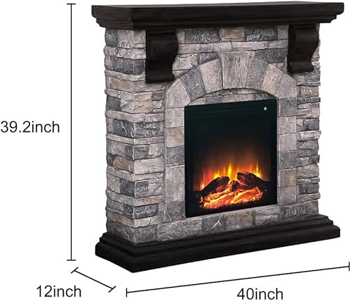 Miniatura 3 de Chimenea eléctrica de óxido de magnesio chimenea de llama de pantalla 3D calentador rústico de piedra y ladrillo mantel para sala de estar