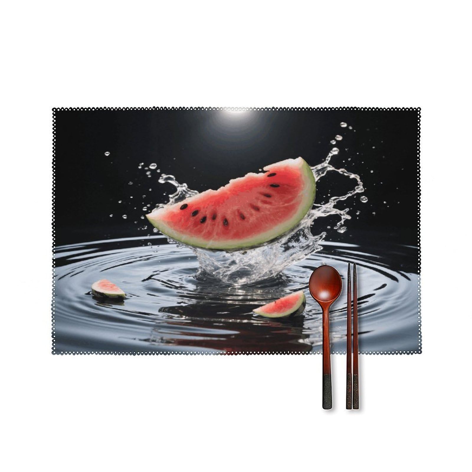 Watermelon Slice Placemats Set of 4 Heat Resistant Non-Slip Place Mats for Dining Table Washable Placemat Wipeable Dining Table Mat Canvas Place Mats Dining Table Decor