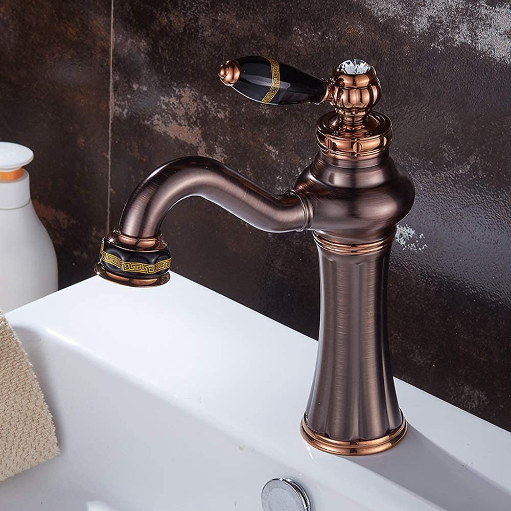 European Style Hot And Cold Basin Faucet Water-tap American Brown Ancient Faucet Single Hole Rose Gold Washbasin All Bronze Antique Water Dragon Head (Color : Gold) Gift of love