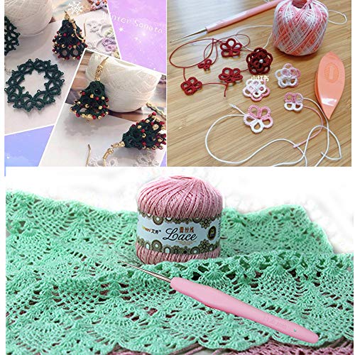 16 Rainbow Crochet Thread & 10 Small Crochet Hooks with Storage Bag, Complete Thread Crochet Kit with 2 Tatting Shutters and Accessories Tools