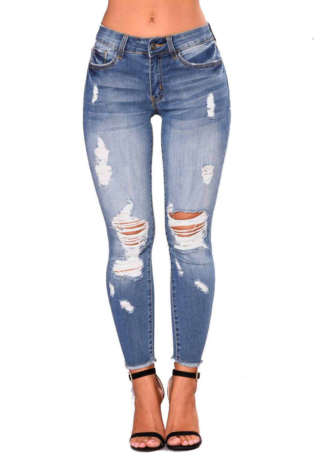 AnnystoreWomen High Waist Skinny Stretch Ripped Jeans Destroyed Denim Pants