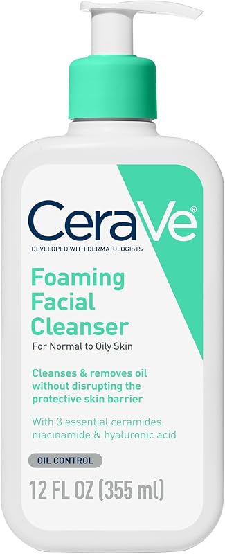 CeraVe Foaming Facial Cleanser, Face Wash for Oily Skin, 12fl oz | Cleanses Oily Skin without Stripping, with Hyaluronic Acid and Niacinamide In a Fragrance-Free Formula For Daily Cleansing