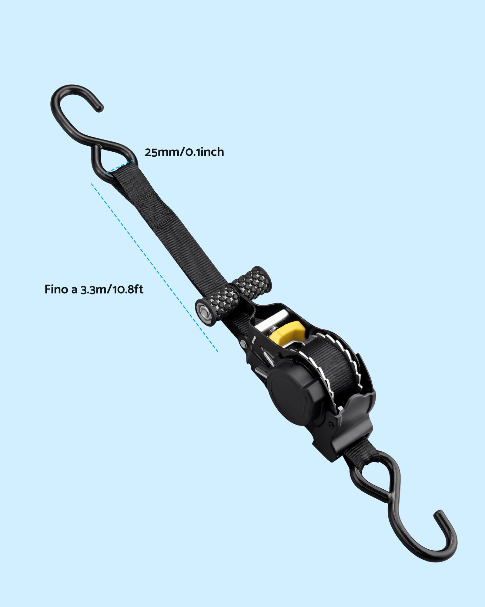 eSynic 4pz Cinghia a Crichetto Avvolgitore Automatico 3mx25mm LC 340daN/680daN, 4x Cinghie di Ancoraggio Retrattile con Maniglie Traino Auto Carrello, Fasce di Carico Trasporto, Norma EN 12195-2