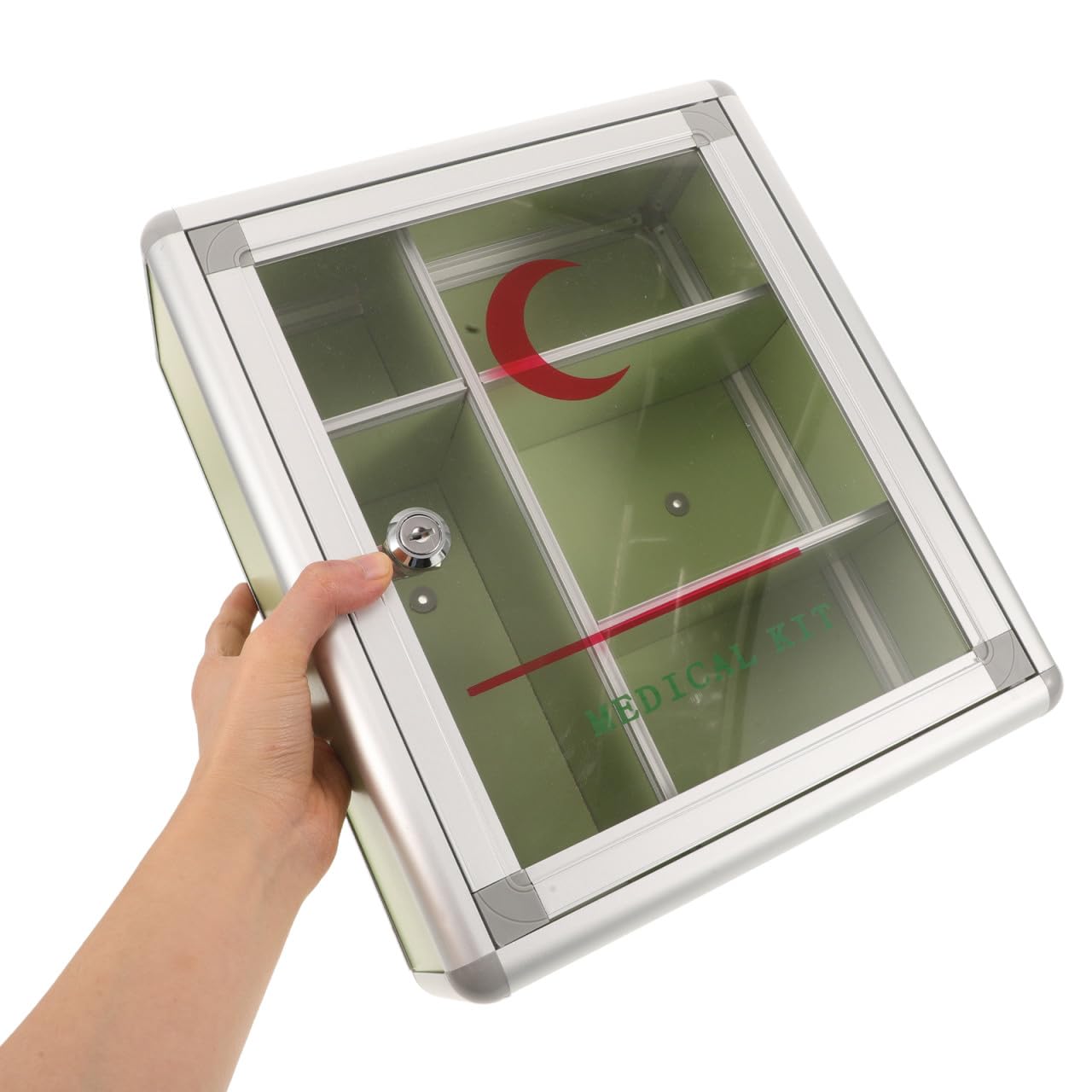 Amosfun 1 Juego Botiquín De Pared Contenedor Cerrable De Botiquín con Cerradura Organizador De Botiquin Tablero De Densidad y Aleación De Aluminio.