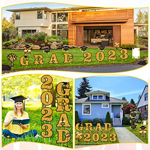 2023 Grad Yard Signs, 16 Pcs Congrats Graduation Lawn Signs Decorations, Large Waterproof Glittering Graduation Yard Signs With Stakes, Self-Write On Board For Outdoor Graduation Party Decor #TOP5