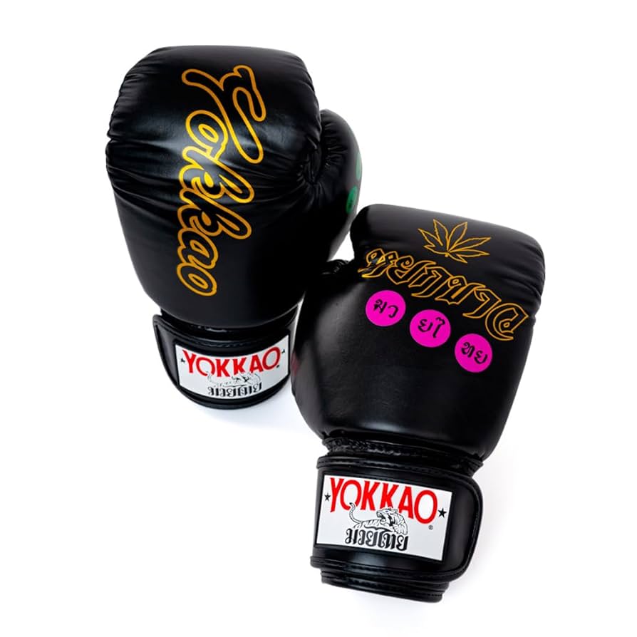 YOKKAO Muay Thai Boxing Wax Gloves - Black - 10oz, Training