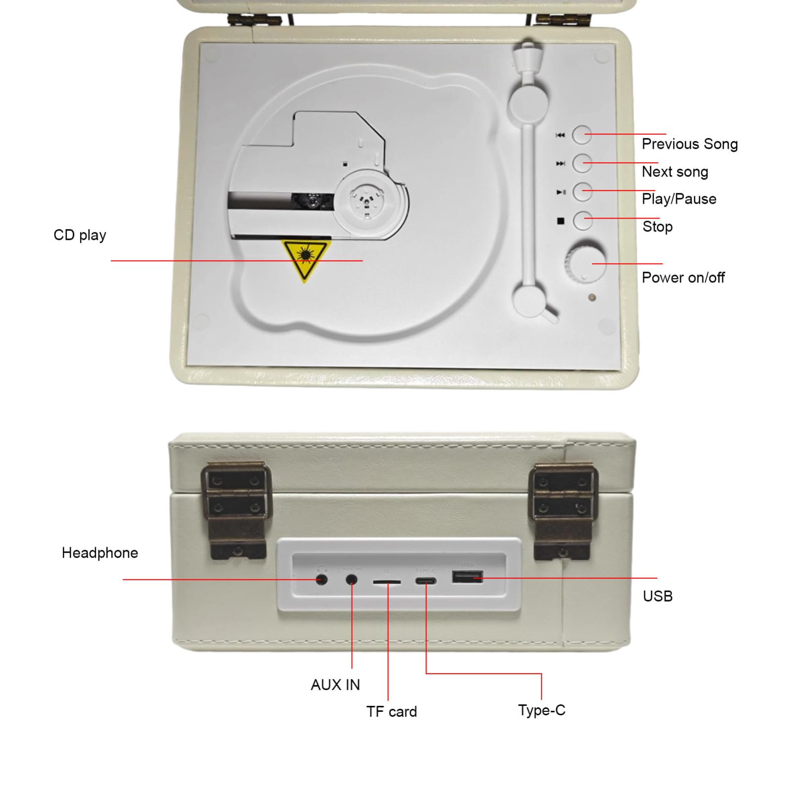 Keenso Lettore CD Lettore Musicale Portatile in Legno e ABS con Riproduzione BT 5.0 USB TF Batteria da 2000 MAh Doppi Altoparlanti Telecomando per gli Amanti della Musica in Viaggio a Casa (WHITE)