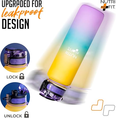 Miniatura 3 de NUTRI PLUS FIT Botella de agua motivacional de 32 onzas con marcador de tiempo, BPA Freeby Nutrifit (arcoíris)