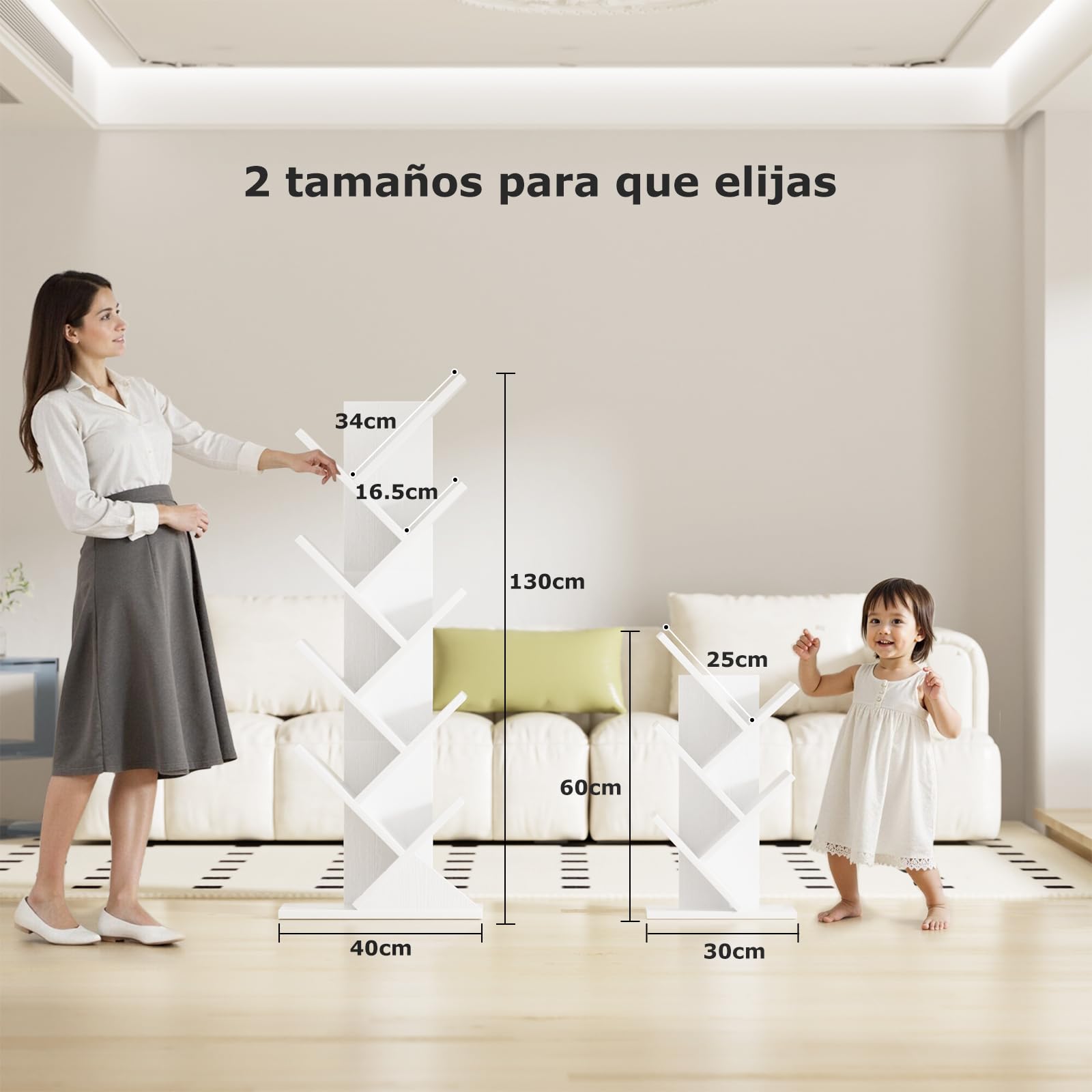 iSunirm Estante de Pie de Árbol,Librería de 9 Niveles,Estante de Libros de Pie para Piso,Estanterías de Almacenamiento de Exhibición para Sala de Estar, Hogar,Oficina,Blanco